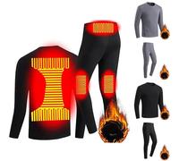 Men's Heated Underwear Thermal Set UK Sale Clearance USB Charging Electric Heating Body Warmer Heated Thermal Undershirt and Leggings Pants Suit Heated Base Layer Set Warm Heated Underwear