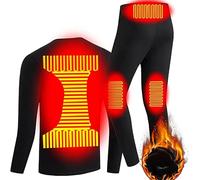 Men's Heated Underwear USB Charging Heated Base Layers 3 Stalls Adjustable Temperature Heated Body Warmer Fleece Lined Heated Tops and Long Johns Winter Warm Heated Suits for Hunting Riding Plus Size