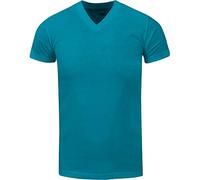 Men's Heavyweight Cotton T Shirt - Basic 6.2 Ounce Short Sleeve V Neck Plain Tee Top Tshirts Regular Big and Tall Size, Turquoise, Large