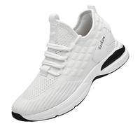 Men's Height Boost Sneakers Breathable Mesh - Solid Color Casual Walking Running Shoes, Athletic Style, Hidden Lift White