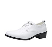 Mens Height Increasing Dress Shoes Low Top Soft Sole Lace Up Comfortable Soft Upper Youth Style Fashion Footwear Hidden Lift Design for Wedding Business or Casual Wear(White,7)