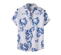 Men's Helloween Shirt Short Sleeve White Costumes Button Down Casual Shirt Funny Cartoon Pattern Drunk Versatile Loose Festival Outfit Lightweight Breathable Men's Shirts, lightblue, XL