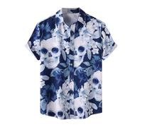 Men's Helloween Shirt Short Sleeve White Costumes Button Down Casual Shirt Funny Cartoon Pattern Drunk Versatile Loose Festival Outfit Lightweight Breathable Men's Shirts, blue, XL