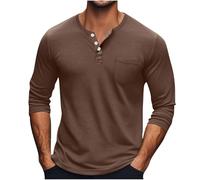 Men's Henley Long Sleeve T-Shirt Breathable Cool Gym Tshirt Mens Classic Versatile Regular Fit Collarless Training Tops Durable Basic Outdoor Running Working Pullover with Chest Pocket S-5XL