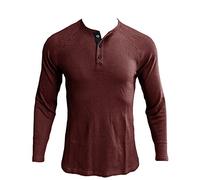Men's Henley Shirt Long Sleeve Waffle Thermal Underwear Henley Top Casual Slim Fit Lightweight 3 Button T Shirts, Red, Medium