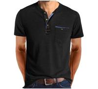 Mens Henley Shirts Sale Clearance, Big and Tall Short Sleeve Button V Neck T-Shirts Summer Loose Vintage Lightweight Tops Shirt with Pocket Color Block Work Casual Tees Plus Size S-XXL
