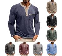 Mens Henley Shirts Sale Long Sleeve Button Pullover Vintage Muscle Fit Plain Grandad Shirt Casual Classic Breathable Lightweight Golf Work Smart Tops Regular Fit Sweatshirt Collarless Henley T Shirt