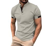 Men's Henley Shirts Stand Collar Short Sleeve Casual Regular Fit Tshirts Sports Running Summer Beach Vacation Lightweight Party Tees Quick Dry Hiking Work Big and Tall Undershirt Grey