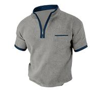 Mens Henley Shirts Trendy Waffle Knit Zip Neck Short Sleeve Top Comfortable Casual Regular Fit Shirt Office Vocation Travel Wedding Summer Tops with Pocket