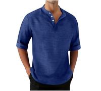 Mens Henley T Shirt Sale Clearance 3/4 Sleeve Grandad Shirts for Men Plain Banded Collar Button Donw Shirts Stylish 3 Buttons Muscle T-Shirts Casual Summer Beach Holiday Shirt Top with Pocket