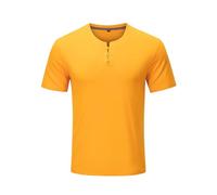 Mens Henley T Shirts Half Sleeve Casual Summer Top Crewneck Knot Button Plain Grandad T Shirt Cotton Beach Collarless Shirts Holiday Comfy Tshirt Orange