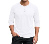 Mens Henley T-Shirts Long Sleeve Shirts Slim Fit T Shirt Men Lightweight Button Patchwork Golf Regular Grandad 3/4 Plain White (White, M)