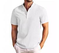 Mens Henley T Shirts Loose Fit Cotton Linen Casual Short Sleeve Collarless Shirt Summer Sports Beach Vacation Lightweight Button Up Tees Big and Tall Business Breathable Running Tops White