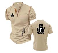 Mens Henley T-Shirts Polo Shirts for R.a.in.bo.w S.ix S.ie.g.e Soft Short Sleeve Stand Collar Half Active Tee Top Clothes Slim Fit Tracksuit-KQS||m