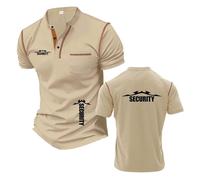 Mens Henley T-Shirts Streetwear for S.EC.URI.TY Active Half Sleeve Stand Collar Short Sleeve Stretch Tee Top Clothes Patchwork Polo Shirts-KQS||xx_l