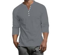Men's Henley Top Raglan Summer T Shirt Mens Vacation Elastic Basic Three Quarter Sleev Cotton Buttons Henley Solid Cozy T Shirt Mens Gray XXL