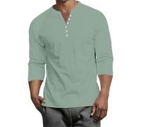 Men's Henley Top Raglan T Shirt Mens Spring Seaside Elastic Three Quarter Sleev T Shirts Button Down Henley Solid Cozy Cotton Tops Mens Light Green XXL
