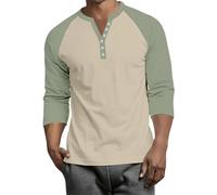 Men's Henley Top Three Quarter Sleeve Tee Shirt Men Raglan Spring Beach Stretchy Essentia Tees Solid Cozy Cotton Button Down Henley T Shirt Men Light Green L
