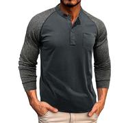 Men's Henry Collar Shirts Fashion Spring Autumn Casual Mens Tshirts Long Sleeve Tops Button Solid Color Slim Fit T Shirts for Men Polo Golf Shirt (Dark Gray, M)