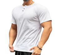 Men's Henry Slim Short Sleeve Muscle Round Neck Casual T-Shirt Sport Lightweight Bodybuilding Cotton T-Shirt, white, L