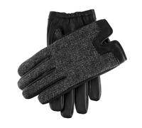 Men's Heritage Cashmere-Lined Abraham Moon Herringbone Tweed and Leather Gloves - BLACK/CHARCOAL/Black / XL