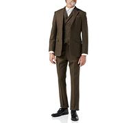 Mens Herringbone 3 Piece Suit Retro 1920s Grey Brown Tweed Classic Tailored Fit [SUIT-BROWN-54]
