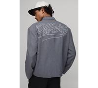 Men's Herringbone Official Back Applique Oversized Blazer | Slate | Size 34 | BOOHOOMAN