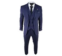 Mens Herringbone Tweed 3 Piece Suit Blue Classic Vintage Tailored Wedding Blinders - Navy 36
