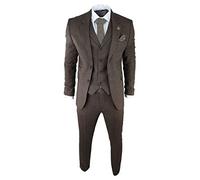 Mens Herringbone Tweed 3 Piece Suit Brown Classic Vintage Tailored Wedding Blinders - Brown 48
