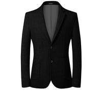 Mens Herringbone Tweed Blazer Vintage Wool Blend Sport Coat Jacket 2 Button Casual Wedding Groomsmen Prom Suit, Black, M