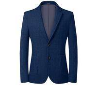 Mens Herringbone Tweed Blazer Vintage Wool Blend Sport Coat Jacket 2 Button Casual Wedding Groomsmen Prom Suit, Navy Blue, XL