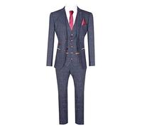 Mens Herringbone Tweed Suit 3 Piece Navy Blue Peaky 1920s Tailored Fit