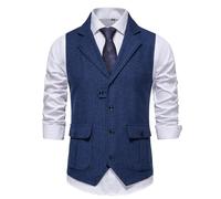 Men's Herringbone Tweed Waistcoats V Neck Casual Suit Vest for Formal & Informal Occasions