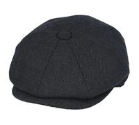 Mens Herringbone Wool Blend Newsboy Flat Cap Traditional Gatsby 8 Panel Peak Hat [WN2161-BLACK-S] Dark Charcoal