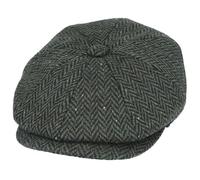 Mens Herringbone Wool Blend Newsboy Flat Cap Traditional Gatsby 8 Panel Peak Hat [WN2161GRN-GREEN-L]