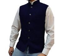 Mens Herringbone Wool Vests Suit Business Tweed High Collar Waistcoats Slim Fit(Large, Navy)