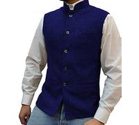 Mens Herringbone Wool Vests Suit Business Tweed High Collar Waistcoats Slim Fit(Small, Royal Blue)