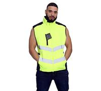 Mens Hi-Vis Body Warmer Vest, Fleece Lined & Waterproof - High Visibility Reflective Safety Gilet with Padded Insulation for Workwear, Security, and Outdoor Winter Work (Yellow/Navy,L)