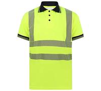 Mens Hi Vis Collared T Shirt Contrast Collar Cuff 2 Two Tone Tee Adults Workwear Short Sleeve Shirt Top Yellow 3X-Large