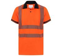Mens Hi Vis Collared T Shirt Contrast Collar Cuff 2 Two Tone Tee Adults Workwear Short Sleeve Shirt Top Orange 2X-Large