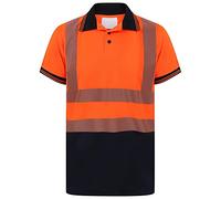 Mens Hi Vis Collared T Shirt Contrast Collar Cuff 2 Two Tone Tee Adults Workwear Short Sleeve Shirt Top Orange/Navy X-Large