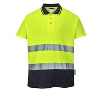 Mens Hi-Vis Cotton Contrast Polo Shirt Moisture Wicking 40+ UPF Rated Fabric