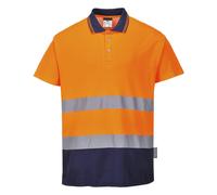Mens Hi-Vis Cotton Contrast Polo Shirt Moisture Wicking 40+ UPF Rated Fabric