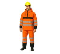 Mens Hi Vis Rain Suit Waterproof, Full Body Rainproof Tracksuit with Hood, Packable High Visibility Jacket & Bottoms, Taped Seams, Reflective Safety Workwear for Outdoor & Security Use (Orange, L)