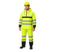 Mens Hi Vis Rain Suit Waterproof, Full Body Rainproof Tracksuit with Hood, Packable High Visibility Jacket & Bottoms, Taped Seams, Reflective Safety Workwear for Outdoor & Security Use (Yellow, S)