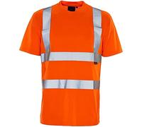 Mens Hi Vis Reflective Crew Neck T Shirt Adults Short Sleeve High Visibility Shirt Top Orange