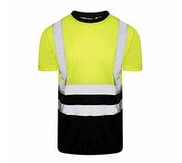 Mens Hi Vis Reflective Crew Neck T Shirt Adults Short Sleeve High Visibility Shirt Top Yellow/Navy