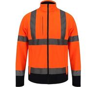 Mens Hi Vis Softshell Jacket, Hi Viz Water Resistant Shower & Wind Proof Safety Security Workwear Jackets, Warm Fleece Reflective 2 Tone Work Wear Tops UK Size S-5XL (Orange, 5XL)