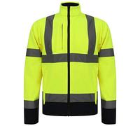 Mens Hi Vis Softshell Jacket, Hi Viz Water Resistant Shower & Wind Proof Safety Security Workwear Jackets, Warm Fleece Reflective 2 Tone Work Wear Tops UK Size S-5XL (Yellow, L)