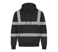 Men's Hi Vis Two Tone Hoodies Safety Fleece Sweatshirt Work Tops GO/RT Compliant Jumpers Black 4XL